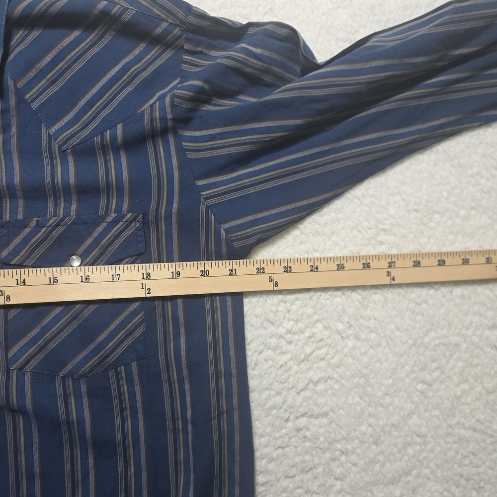 Vintage Plains Mens Medium Pearl Snap Western Shirt Striped Long Sleeve - Picture 3 of 6